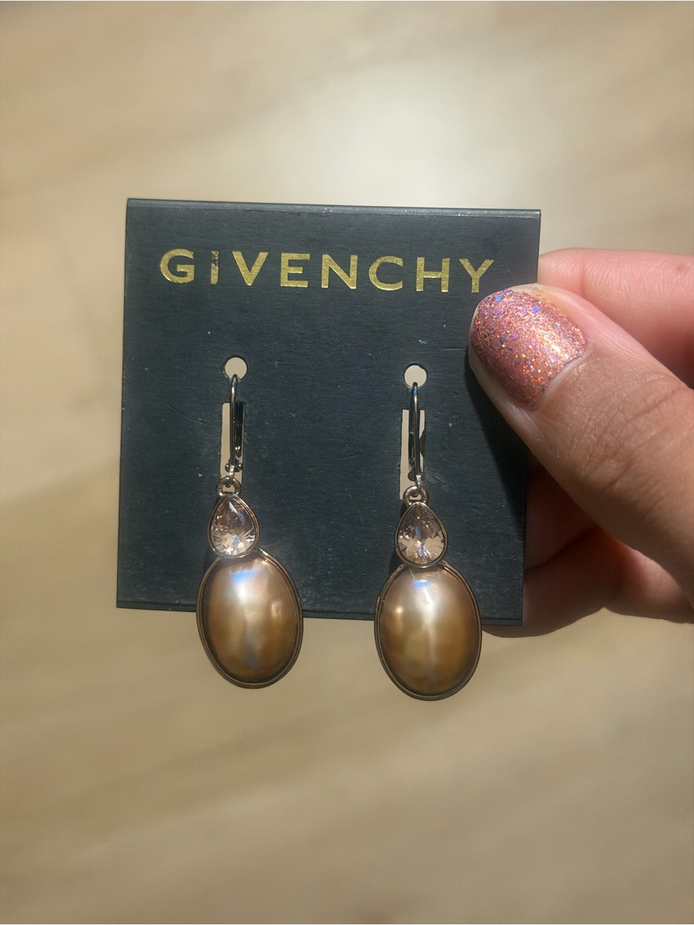Givenchy Gold-Tone Drop Earrings with Champagne Pearlescent Cabochons